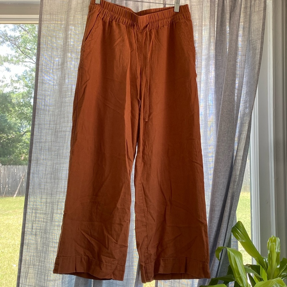 a new day Wide Legs Pants Linen Blend Burnt Orange Elastic Medium Boho